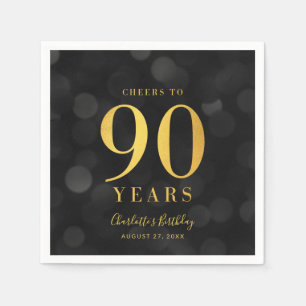 Dark Bokeh Faux Gold Cheers to 90 Years Birthday Napkin