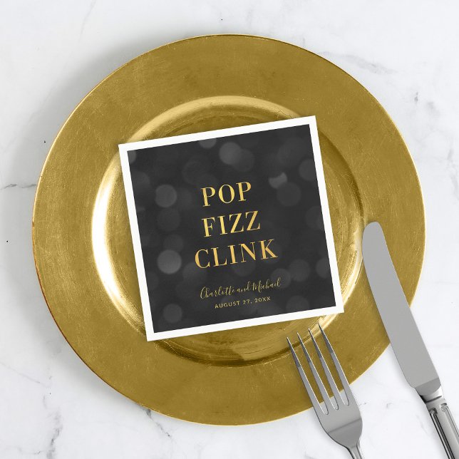 Dark Bokeh Faux Gold Pop Fizz Clink Napkin (Creator Uploaded)