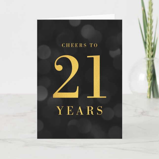 Dark Bokeh Gold Cheers to 21 Years Birthday Card (Front)