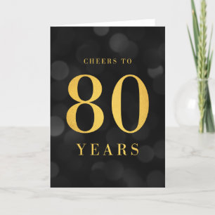 Dark Bokeh Gold Cheers to 80 Years Birthday Card