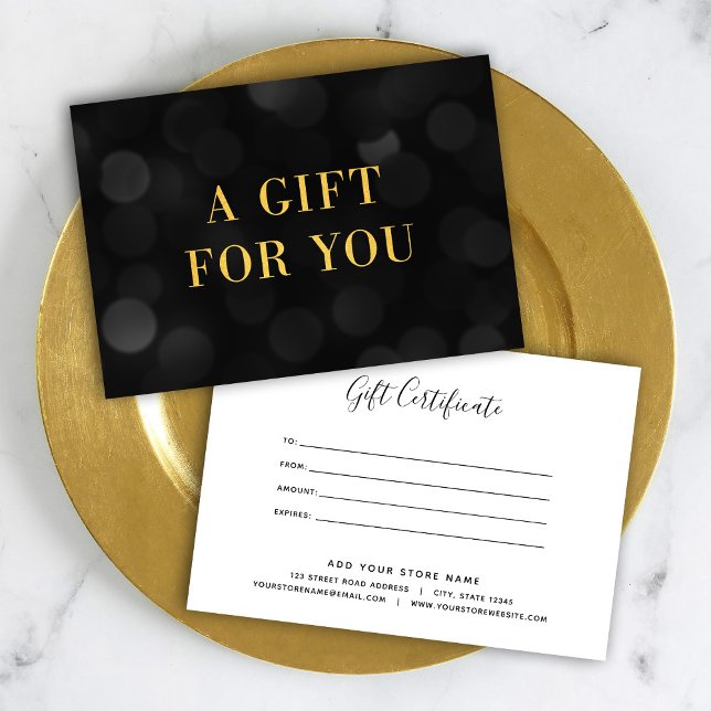 Dark Bokeh Lights Faux Gold Gift Certificate (Creator Uploaded)