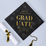 Dark Bokeh Lights Faux Gold Graduate Graduation Cap Topper<br><div class="desc">Elegant graduation cap topper featuring the words "Graduate" in faux gold foil against a dark bokeh lights pattern background. Personalize this with your details by replacing the placeholder text. For more options such as to change the font, text size/colour or the spacing between letters click the "Customize" button. *Please note...</div>