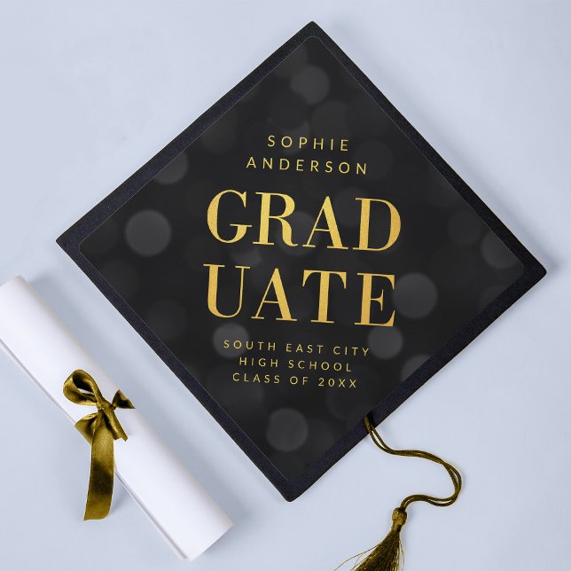Dark Bokeh Lights Faux Gold Graduate Graduation Cap Topper (Creator Uploaded)