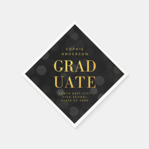 Dark Bokeh Lights Faux Gold Graduate Napkin