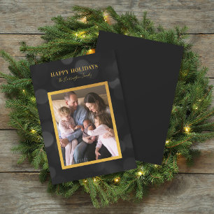 Dark Bokeh Lights Faux Gold Happy Holidays Holiday Card