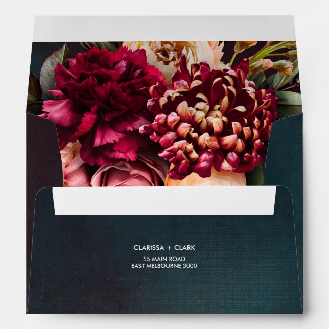 Dark Bold Floral Blue Wedding Envelope (Back (Bottom))