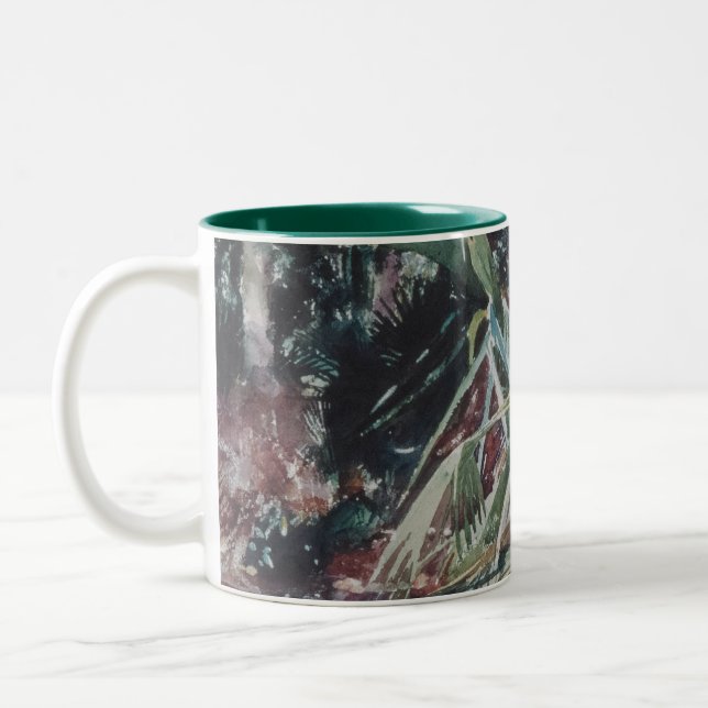 Dark Botanical Abstract Art Two-Tone Mug (Left)
