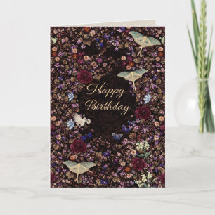Dark Botanical Birthday Vintage Floral Moth Card