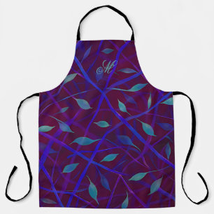 Dark Botanical Burgundy Jewel Foliage Monogram Apron