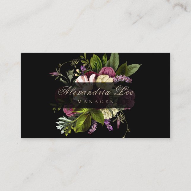 Dark Botanical Floral Business Cards (Front)