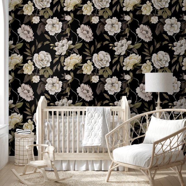Dark Botanical Floral Peel and Stick Wallpaper (Kids)