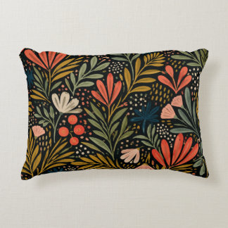 Dark Botanical Folk Floral garden Pattern Accent Pillow