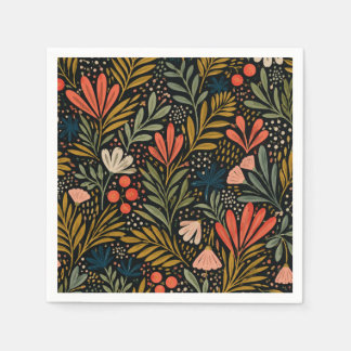 Dark Botanical Folk Floral garden Pattern Napkin
