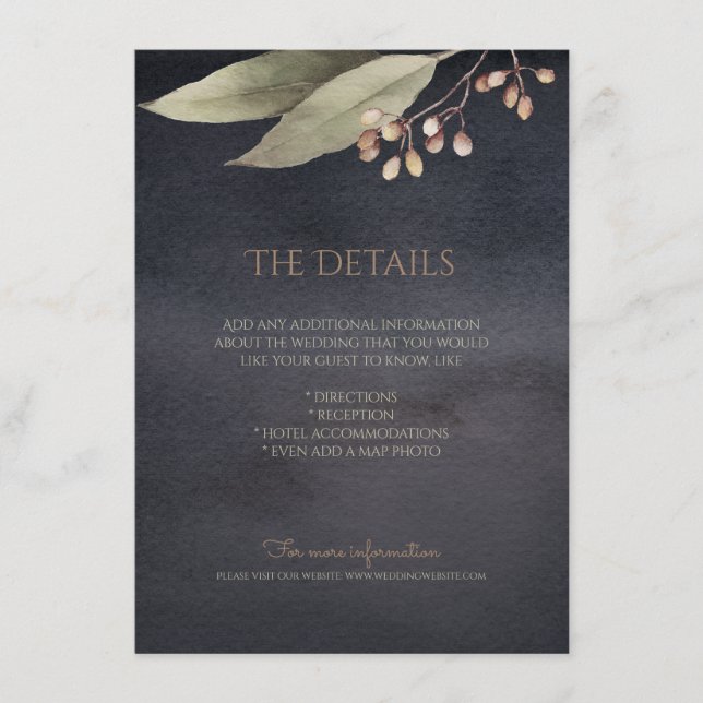 Dark botanical greenery vintage rustic detail card (Front)