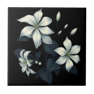 Dark Botanical of Night Blooming Jasmine Tile