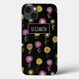 Dark Botanical Purple Green Black Pattern Name iPhone 13 Case