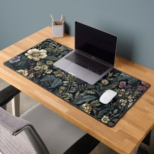 Dark Botanical Scattered Fern Wildflower Vintage Desk Mat