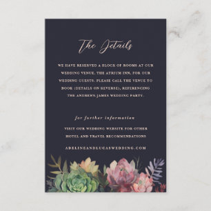 Dark Botanical Succulent Hotel Information Wedding Enclosure Card