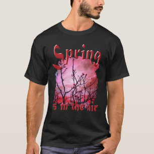Dark Branches Red Buds And Fiery Sky T-Shirt