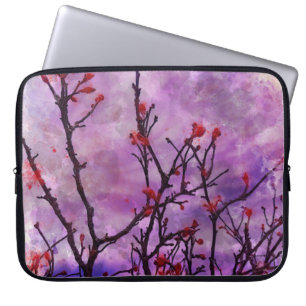 Dark Branches With Red Buds Watercolor Laptop Sleeve