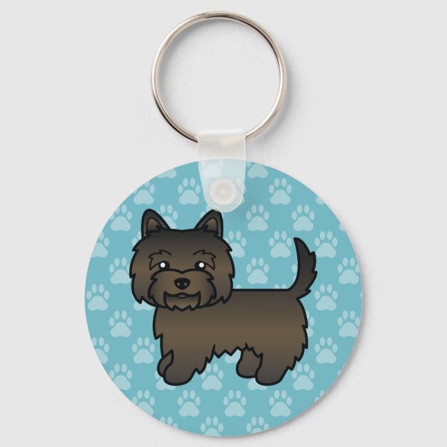 Dark Brindle Cairn Terrier Cartoon Dog Drawing Keychain (Front)