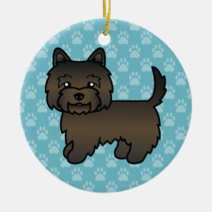 Dark Brindle Cairn Terrier Cartoon Dog On Blue Ceramic Ornament