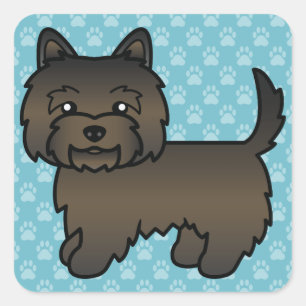 Dark Brindle Cairn Terrier Cartoon Dog On Blue Square Sticker