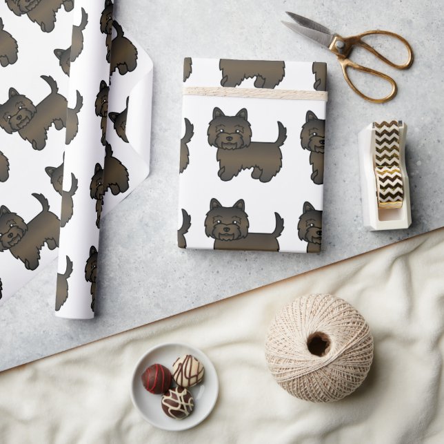 Dark Brindle Cairn Terrier Cartoon Dog Pattern Wrapping Paper (Crafts)
