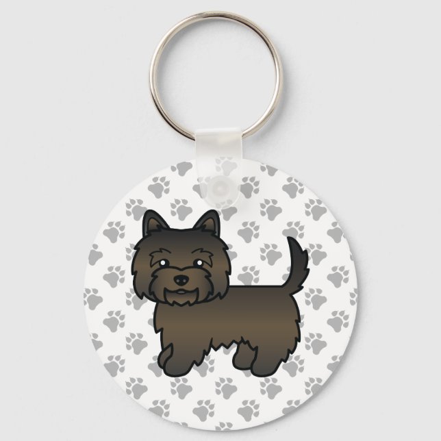 Dark Brindle Cairn Terrier Cute Cartoon Dog Keychain (Front)