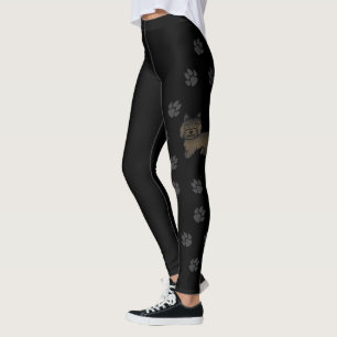 Dark Brindle Cairn Terrier Cute Cartoon Dog & Paws Leggings