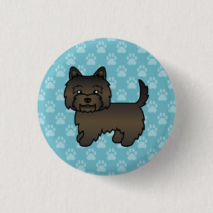 Dark Brindle Cairn Terrier Dog Illustration Blue 1 Inch Round Button