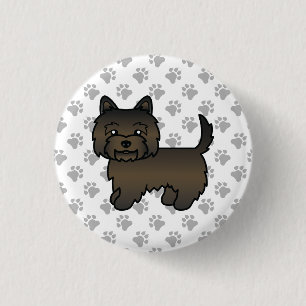 Dark Brindle Cairn Terrier Dog Illustration Paws 1 Inch Round Button