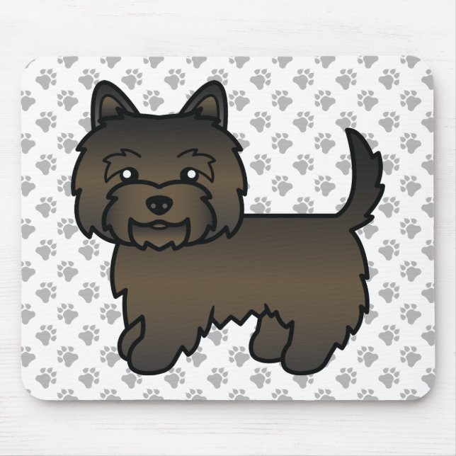 Dark Brindle Cairn Terrier Dog Illustration & Paws Mouse Pad (Front)