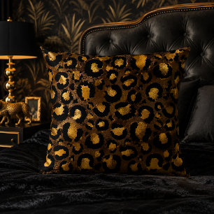 Dark Bronze Gold Leopard Print Pattern Throw Pillow