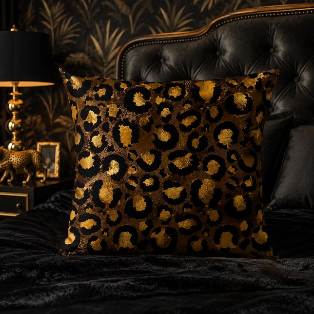 Dark Bronze Gold Leopard Print Pattern Throw Pillow (Creator Uploaded)