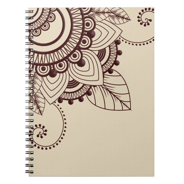 Dark Brown and Beige, Henna, Mehndi, Pattern Notebook (Front)