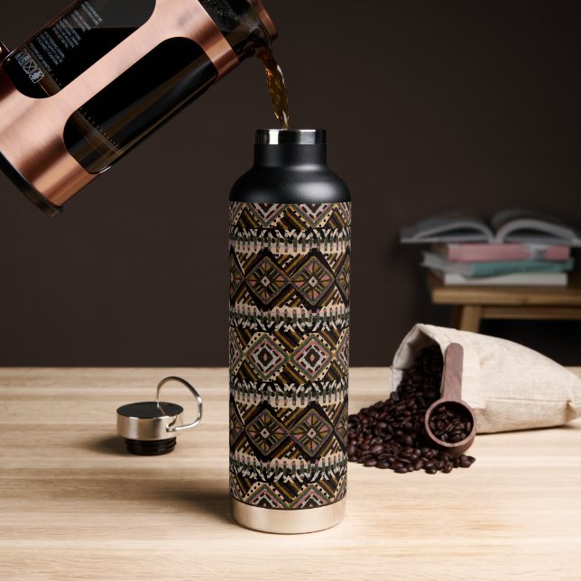 Dark Brown and Black Mud Cloth Inspired  Water Bottle (Coffee)