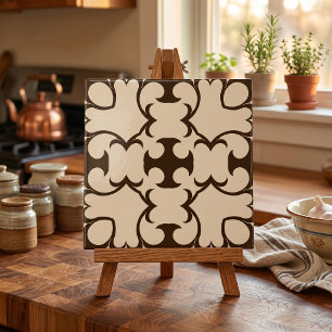 Dark Brown And Cream Moroccan Geometric Pattern Tile