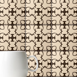Dark Brown And Cream Moroccan Geometric Pattern Tile
