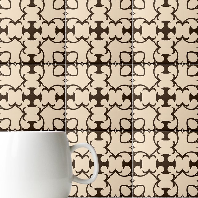 Dark Brown And Cream Moroccan Geometric Pattern Tile (Creator Uploaded)