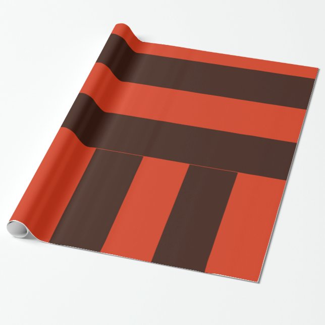 Dark Brown and Dark Orange Stripes Wrapping Paper (Unrolled)