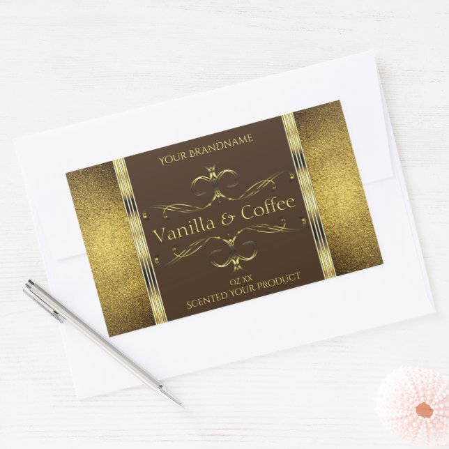 Dark Brown and Gold Glitter Borders Product Labels (Envelope)
