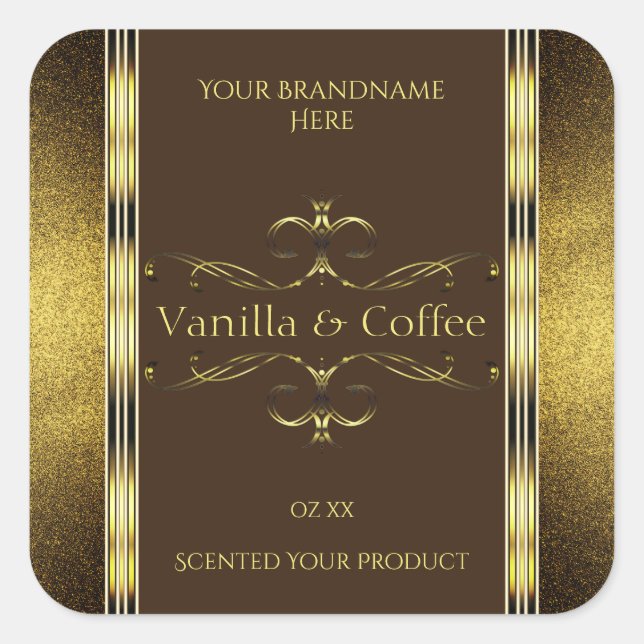 Dark Brown and Gold Glitter Borders Product Labels (Front)