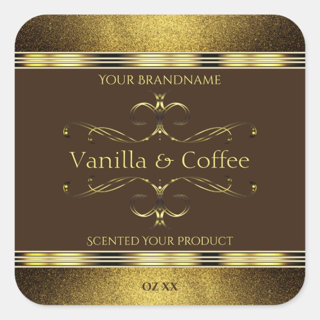 Dark Brown and Gold Glitter Borders Product Labels (Front)