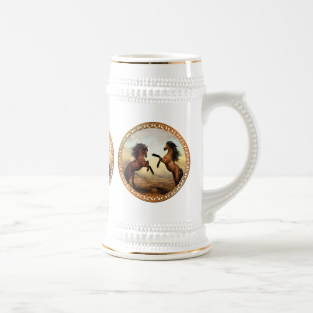 Dark Brown And Light Brown Friesian Draught Horses Beer Stein (Right)