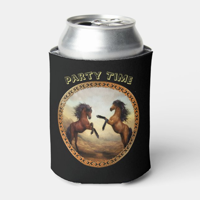 Dark Brown And Light Brown Friesian Draught Horses Can Cooler (Can Front)