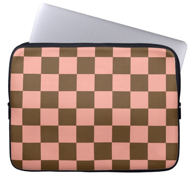 Dark Brown and Light Pink Chequerboard Laptop Sleeve (Front)
