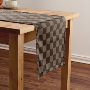 Dark Brown and Quincy Checkerboard Short Table Runner