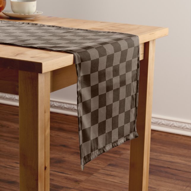 Dark Brown and Quincy Checkerboard Short Table Runner (In Situ)