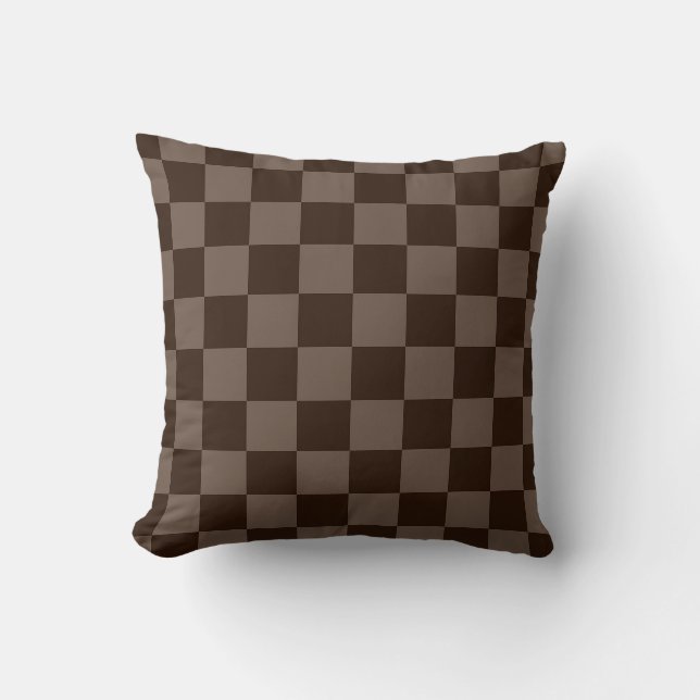 Dark Brown and Quincy Chequerboard Throw Pillow (Front)